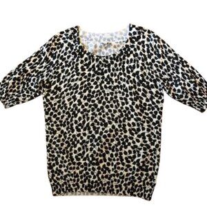 Talbots Sweater Black Ivy & Vines on White, Lightweight Pullover SS, size Small